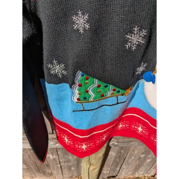 Holiday Time Ugly Christmas Sweater Snowman Tree Sled Multicolor XL Grandma - Picture 5 of 12